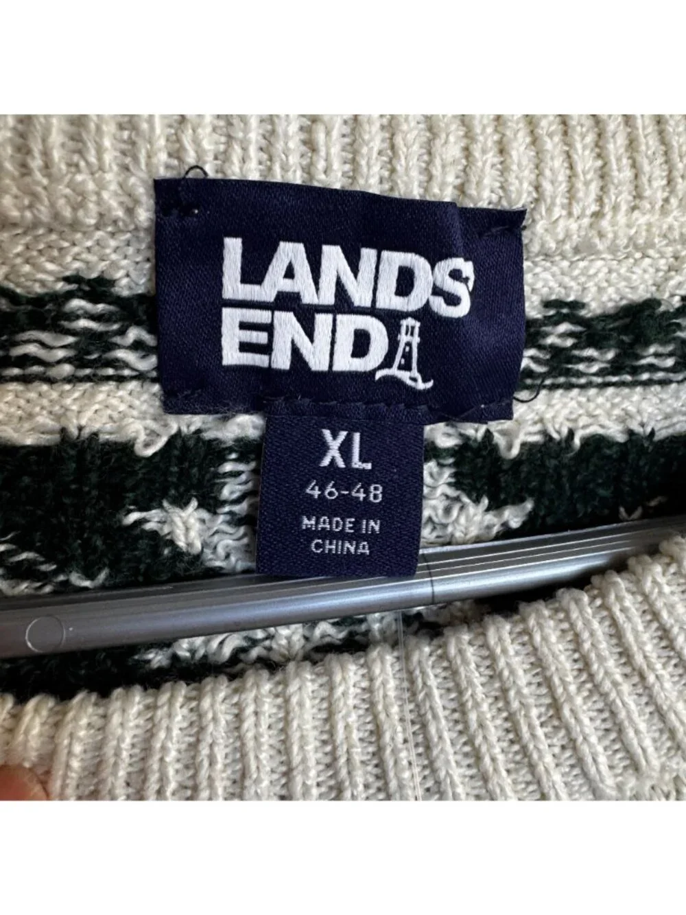 Lands End Sweater Adult XL Multicolor Fair Isle Knit Crewneck Geometric Dog NEW - Picture 4 of 8